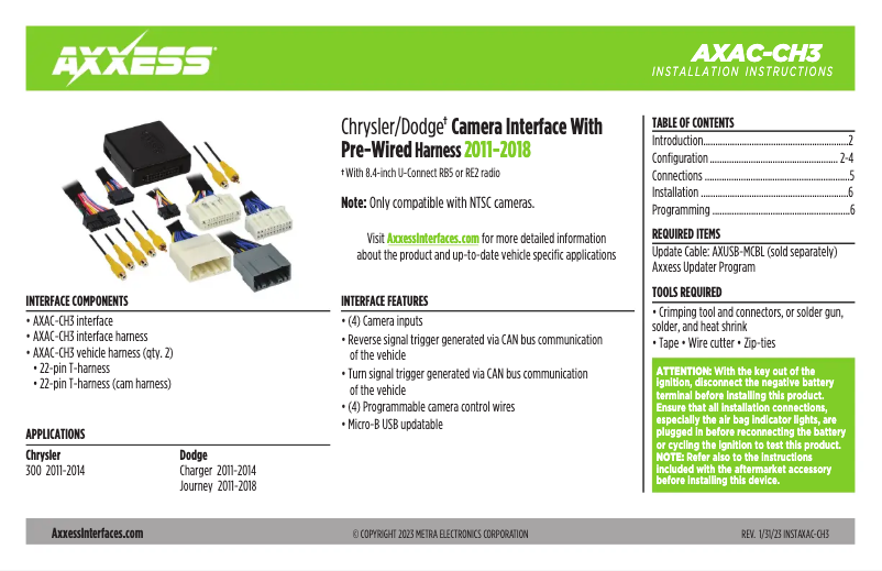 First page image of the manual for AXAC-CH3