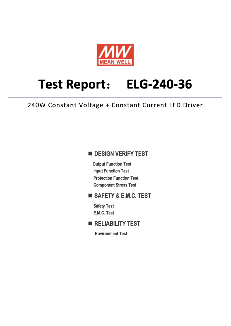 Page 1 of the manual Technical Sheet Mean Well ELG-240-36
