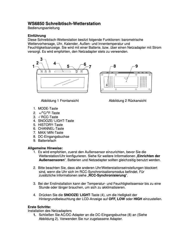First page image of the manual for WS 6850
