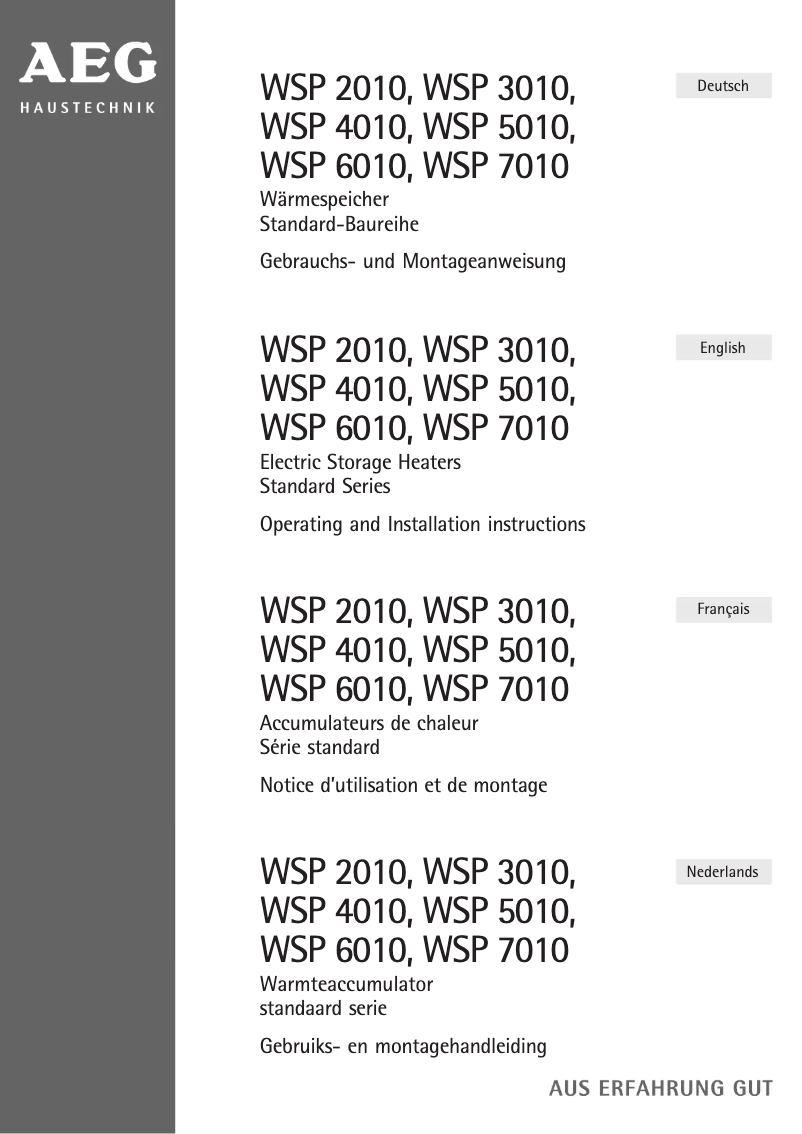 Page 1 of the manual User Manual AEG WSP 4010