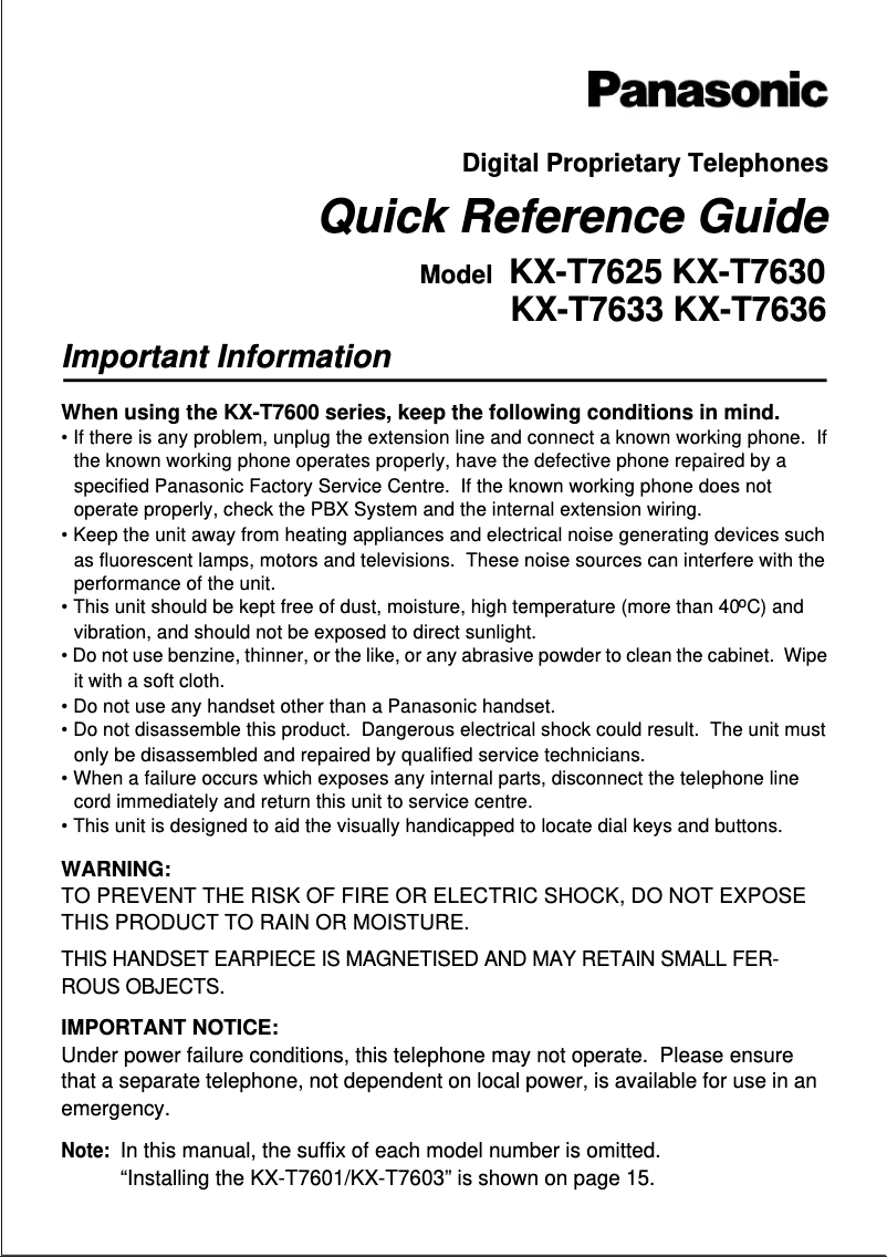 Image de la première page du manuel de l'appareil KX-T7630
