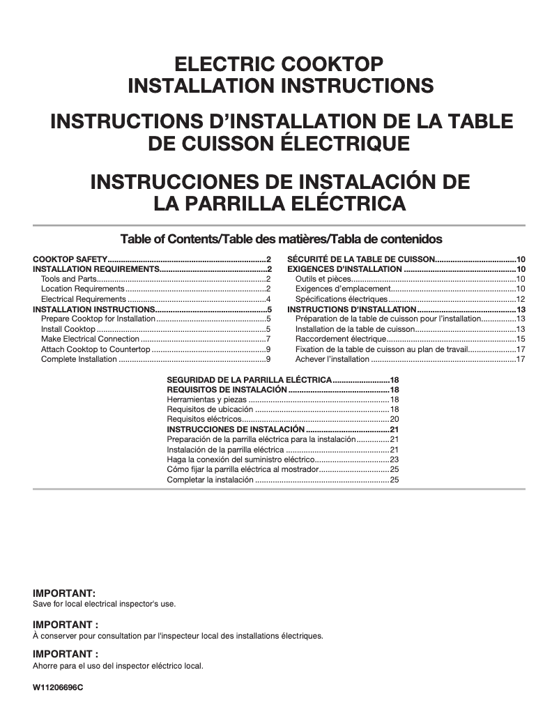 Page 1 de la notice Guide d'installation Whirlpool WCE55US6HB