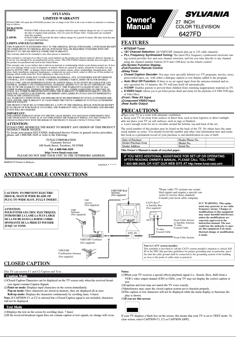 Page 1 of the manual User Manual Sylvania 6427FD