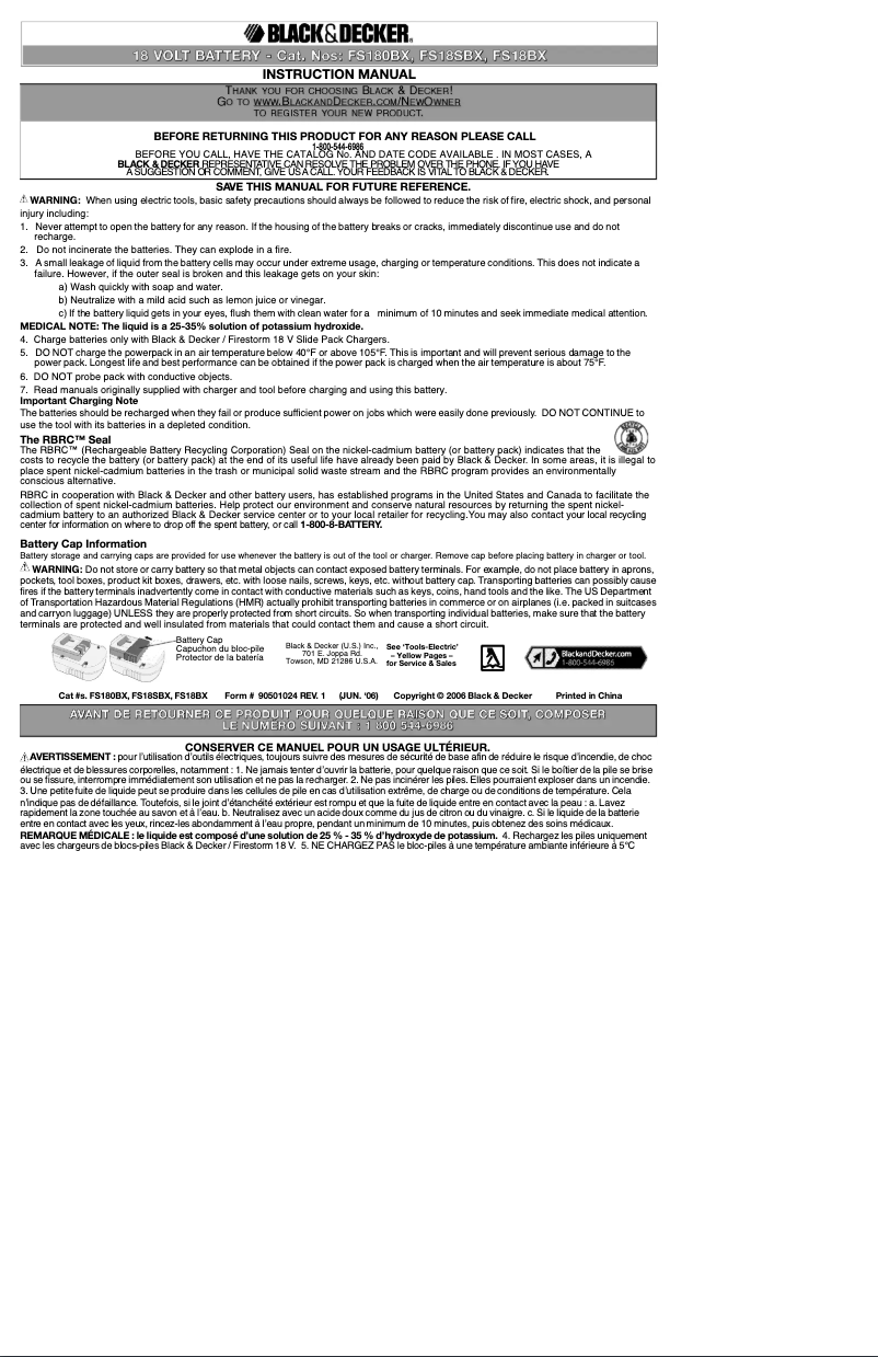 First page image of the manual for FS180BX