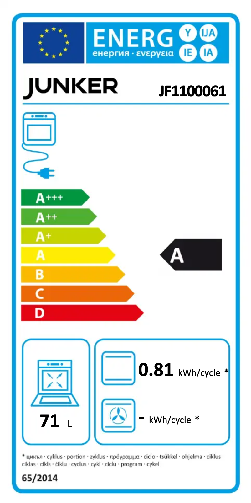 Page 1 of the manual Energy Label Junker JF1100061