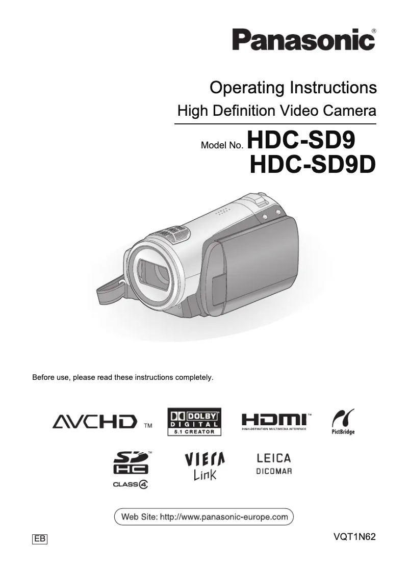 First page image of the manual for HDC-SD9D