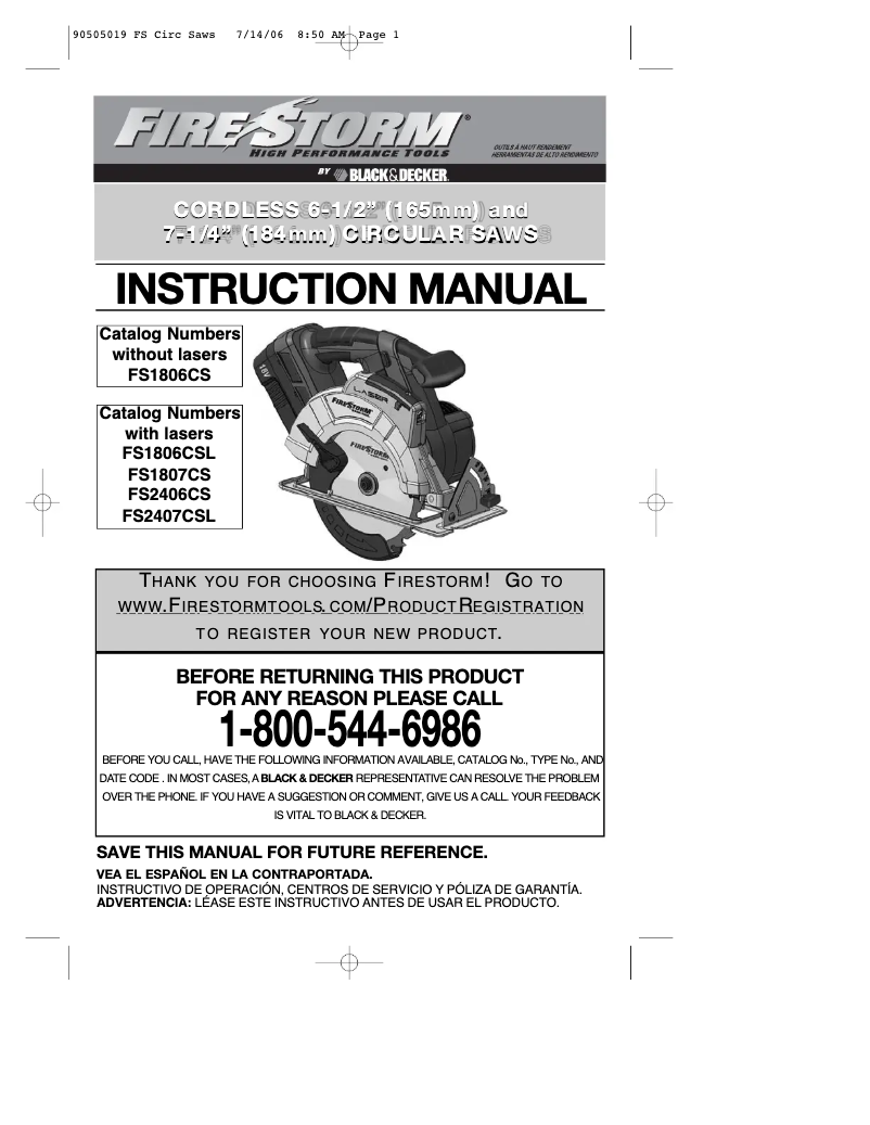 First page image of the manual for FS1806CSL