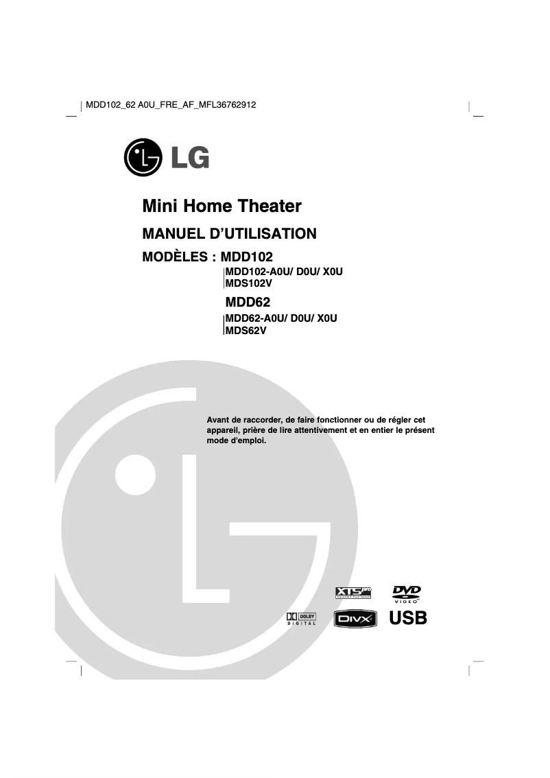 Page 1 of the manual User Manual LG MDD102