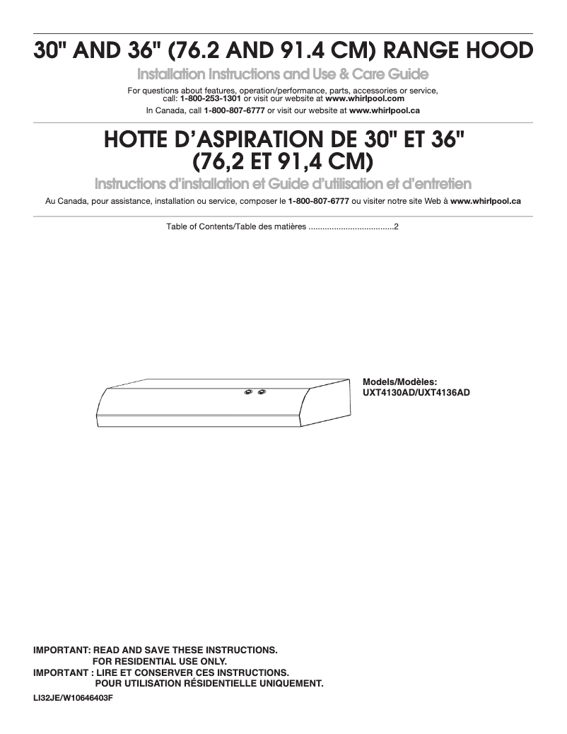 Page 1 of the manual User Manual Whirlpool UXT4130ADS