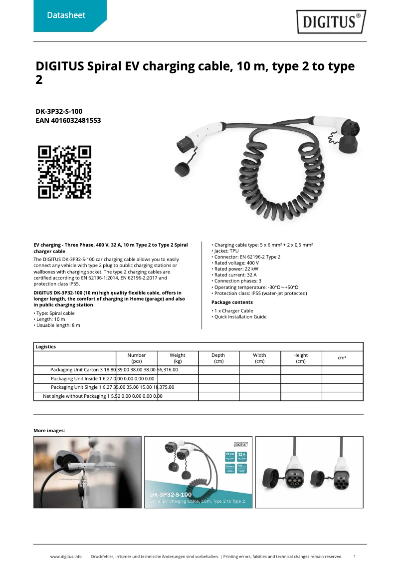Page 1 of the manual Technical Sheet Digitus DK-3P32-S-100