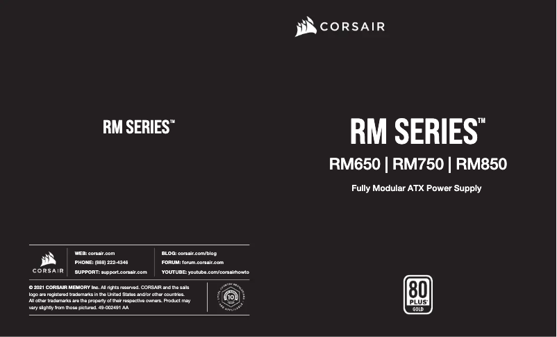 Page 1 of the manual User Manual Corsair RM750
