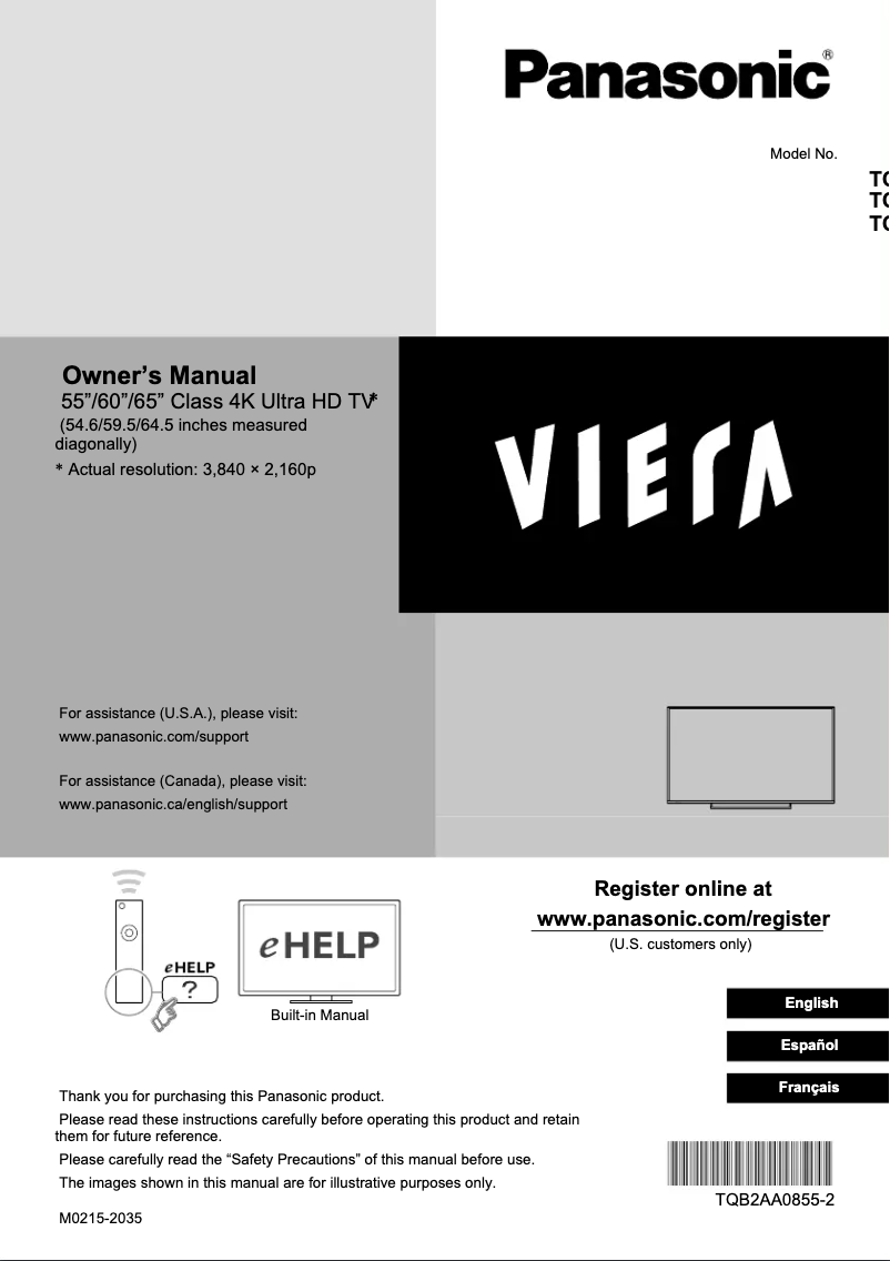 Page 1 of the manual User Manual Panasonic Viera TC-65CX650