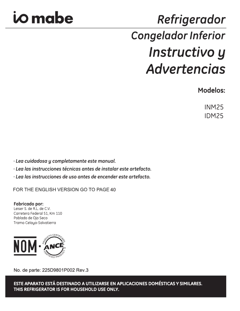 First page image of the manual for IDM25ESKCSS