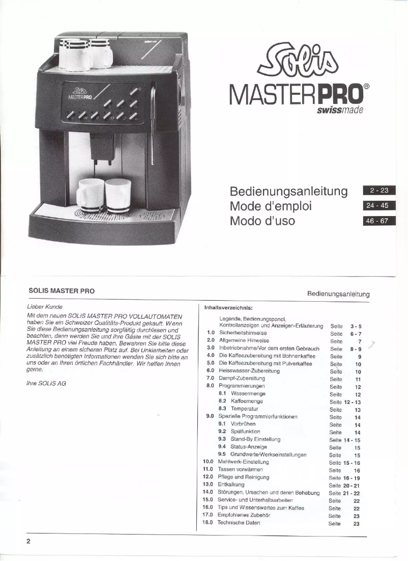 Page 1 of the manual User Manual Solis Master Pro