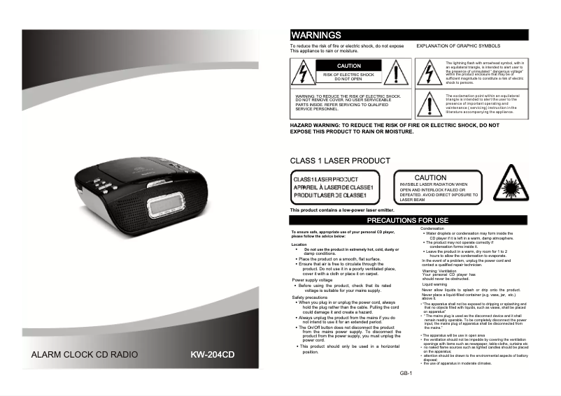 First page image of the manual for KW-204 CD