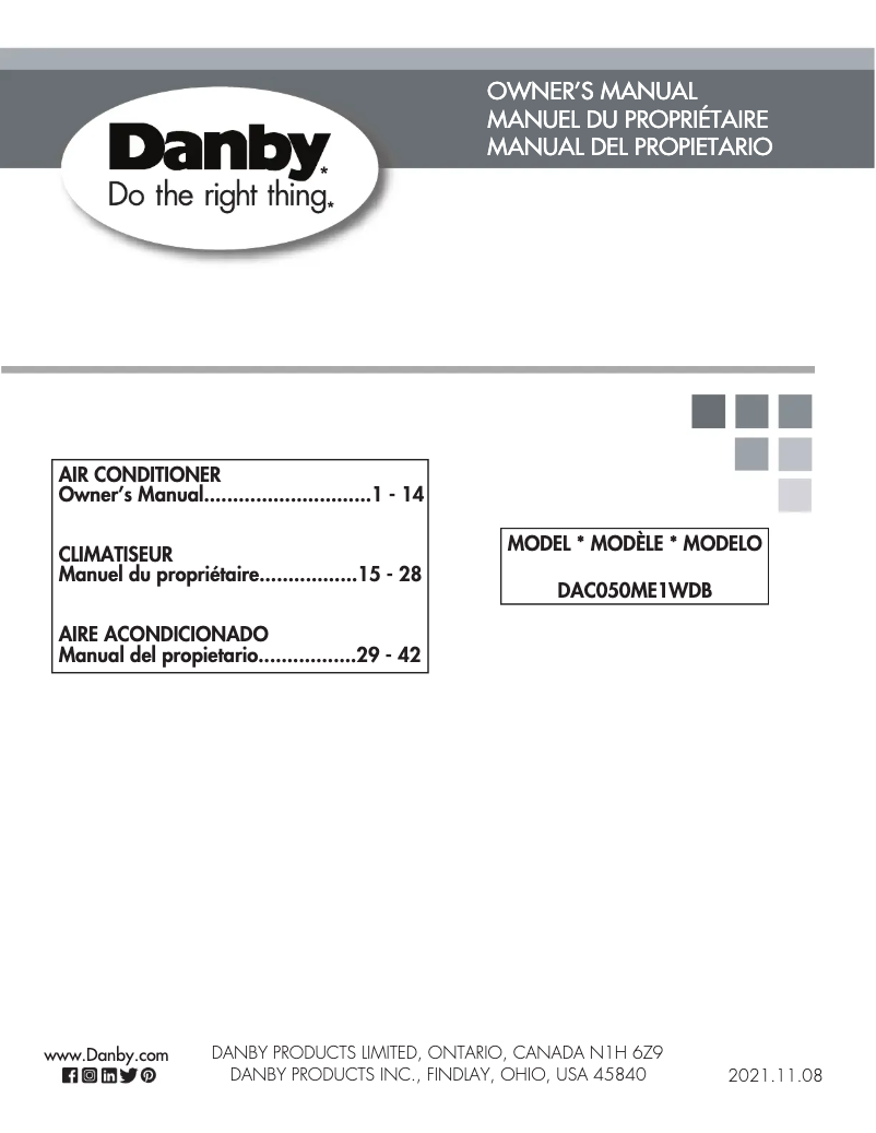 Page 1 of the manual User Manual Danby DAC050ME1WDB