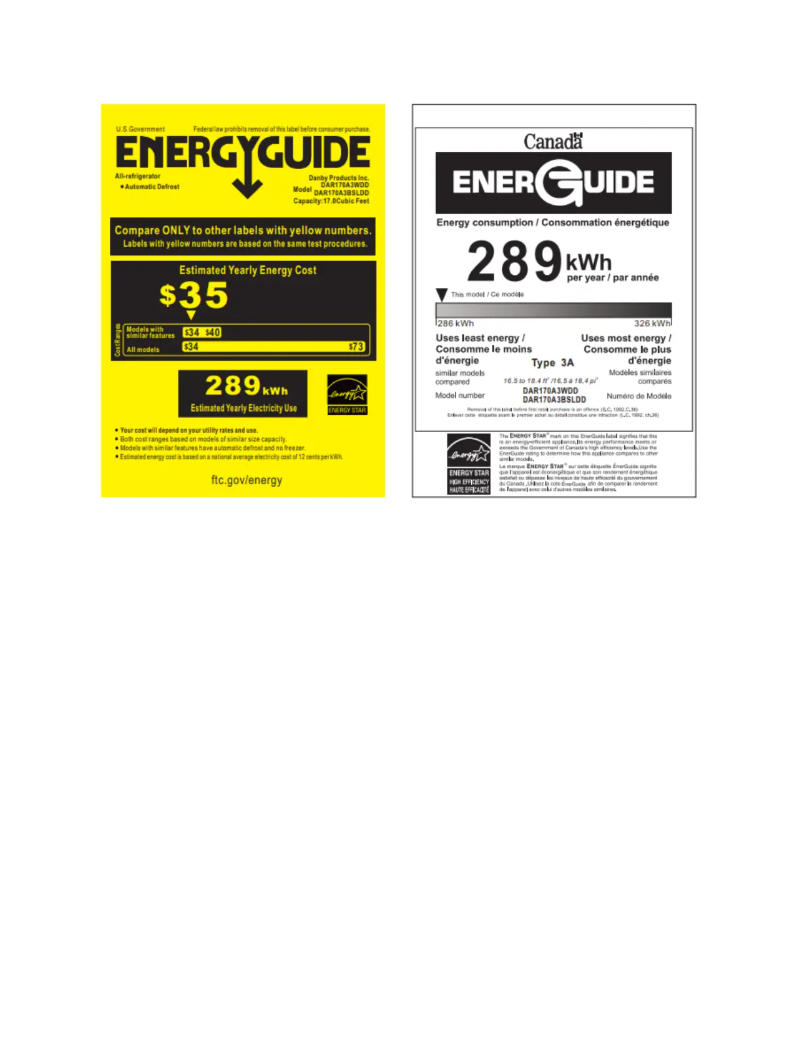 Page 1 of the manual Energy Label Danby Designer DAR170A3WDD
