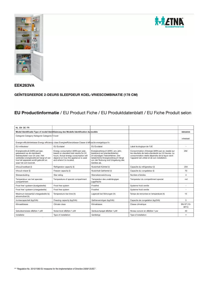 First page image of the manual for EEK263VA