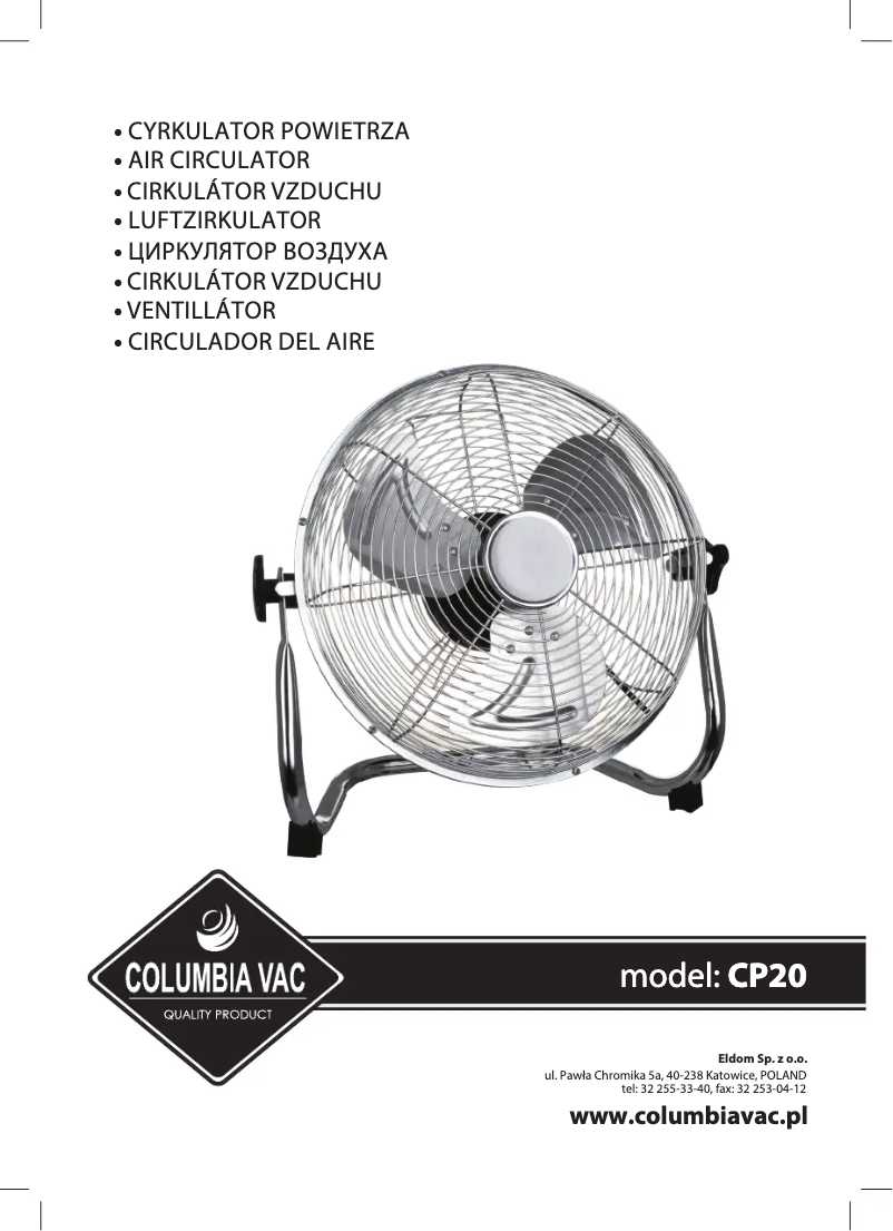 First page image of the manual for Columbiavac CP20