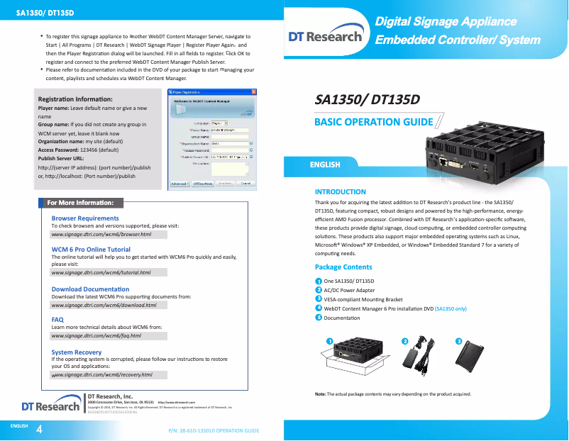 First page image of the manual for SA1350