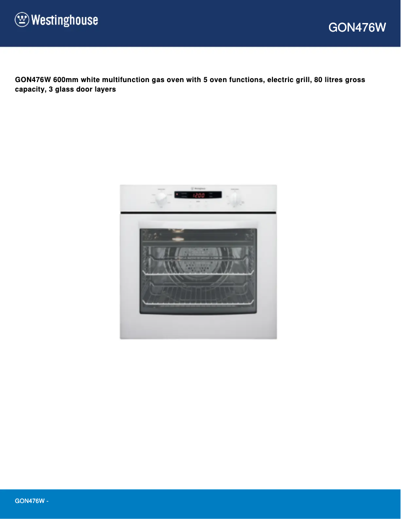 Page 1 of the manual User Manual Westinghouse GON476W