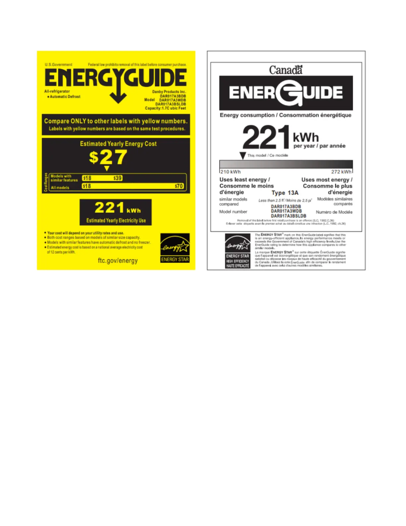 Page 1 of the manual Energy Label Danby DAR017A3BDB