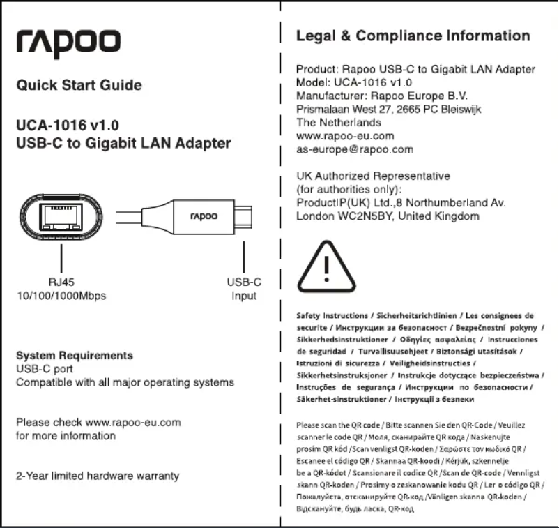 Page 1 of the manual User Manual Rapoo UCA-1016