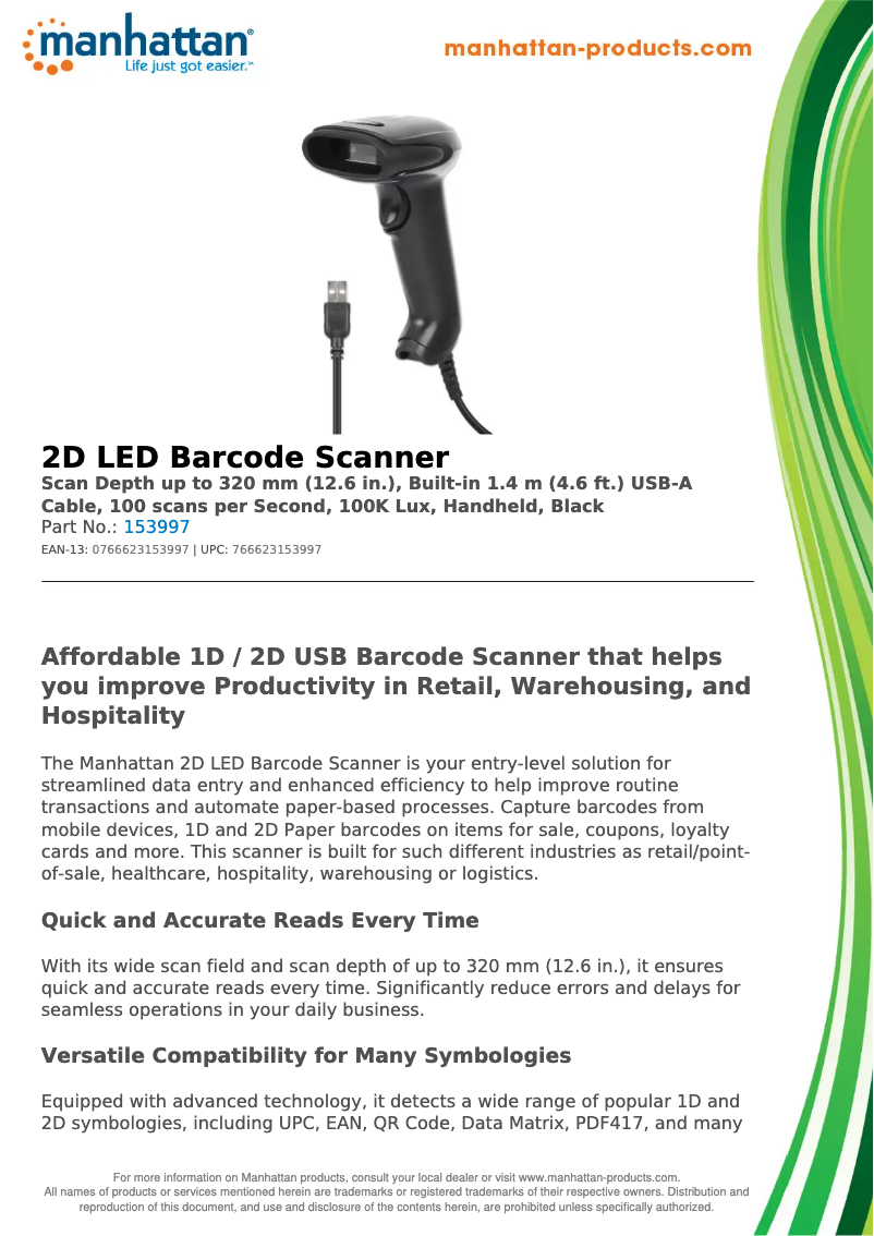 Page 1 of the manual Technical Sheet Manhattan 153997