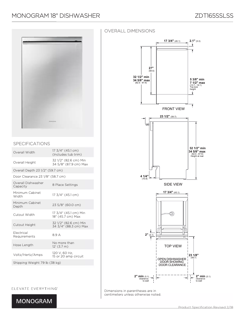 Page 1 of the manual Technical Sheet Monogram ZDT165SILII