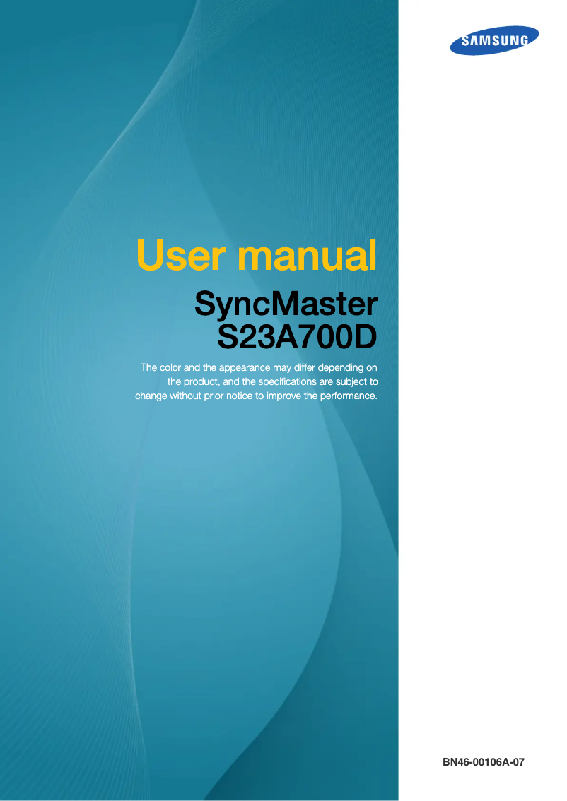 First page image of the manual for SyncMaster S23A700D