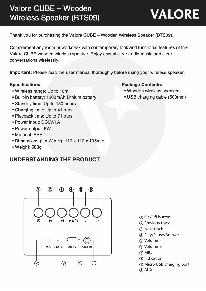 First page image of the manual for BTS09