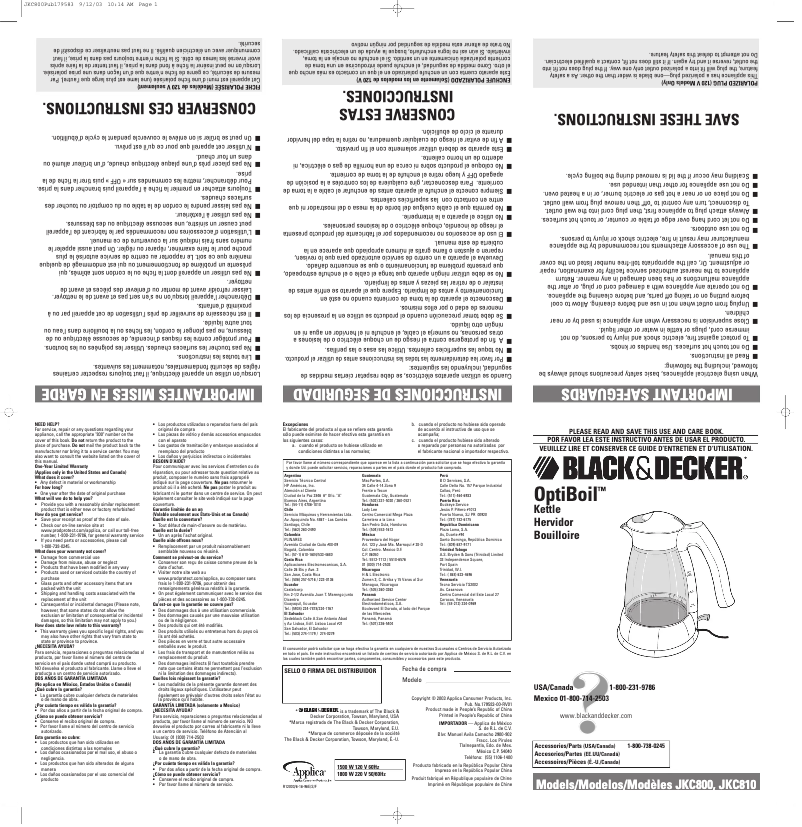 Page 1 of the manual User Manual Black & Decker JKC810