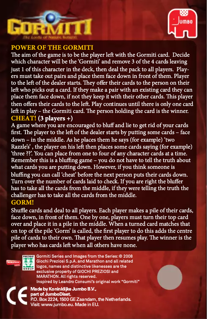 Page 1 of the manual User Manual Jumbo Gormiti Kaartspel