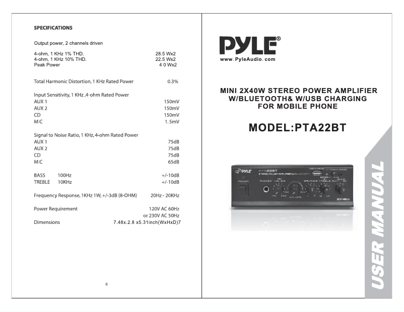 First page image of the manual for Mini Blue PTA22BT