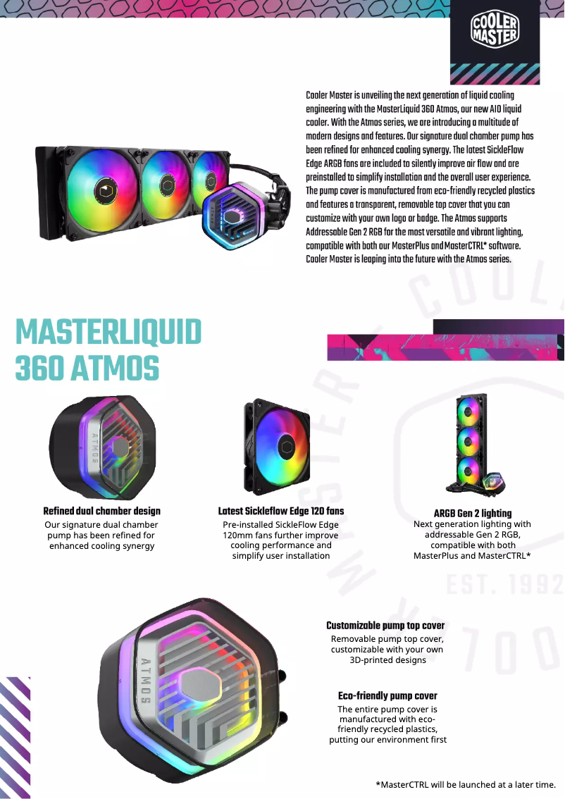 Page 1 of the manual Technical Sheet Cooler Master MasterLiquid 360 ATMOS