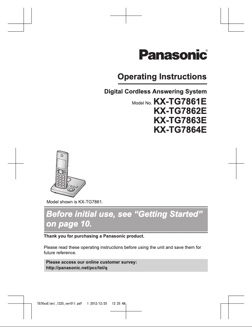 Page 1 of the manual User Manual Panasonic KX-TG7863E