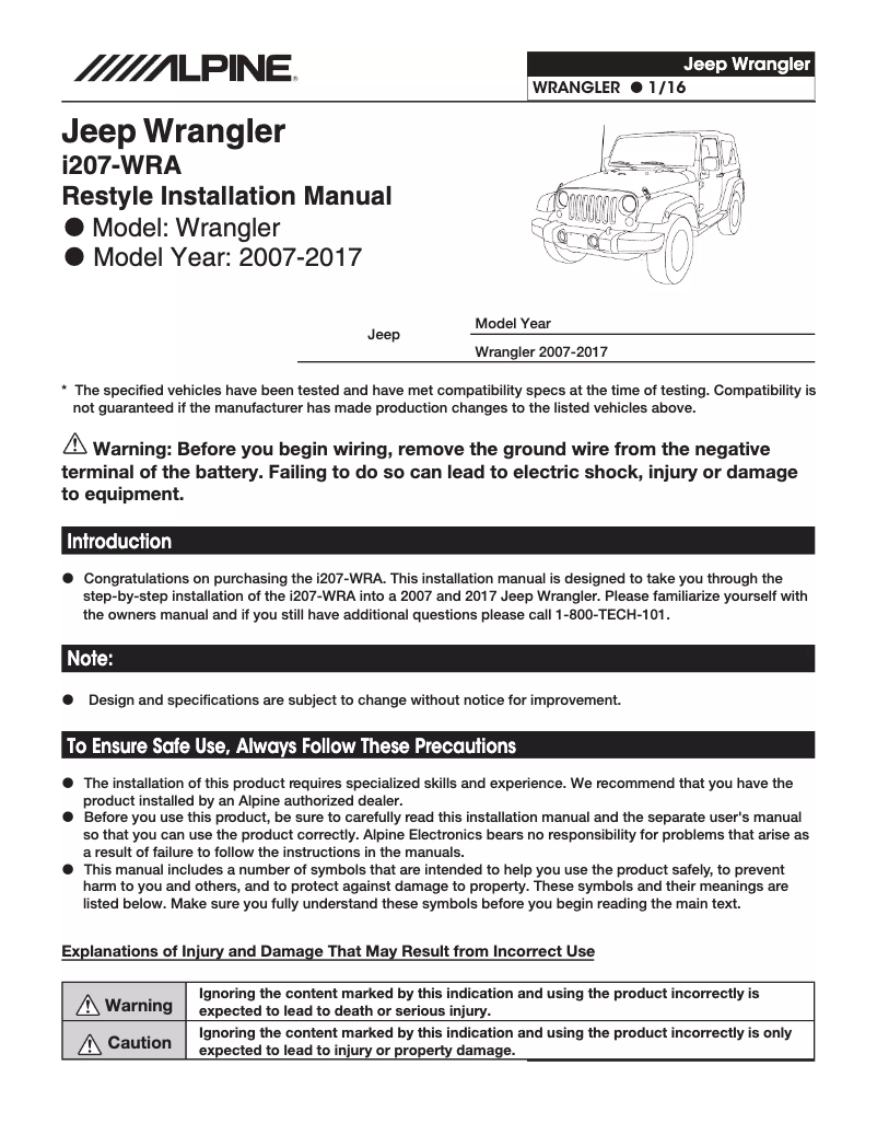 Page 1 of the manual User Manual Alpine I207-WRA