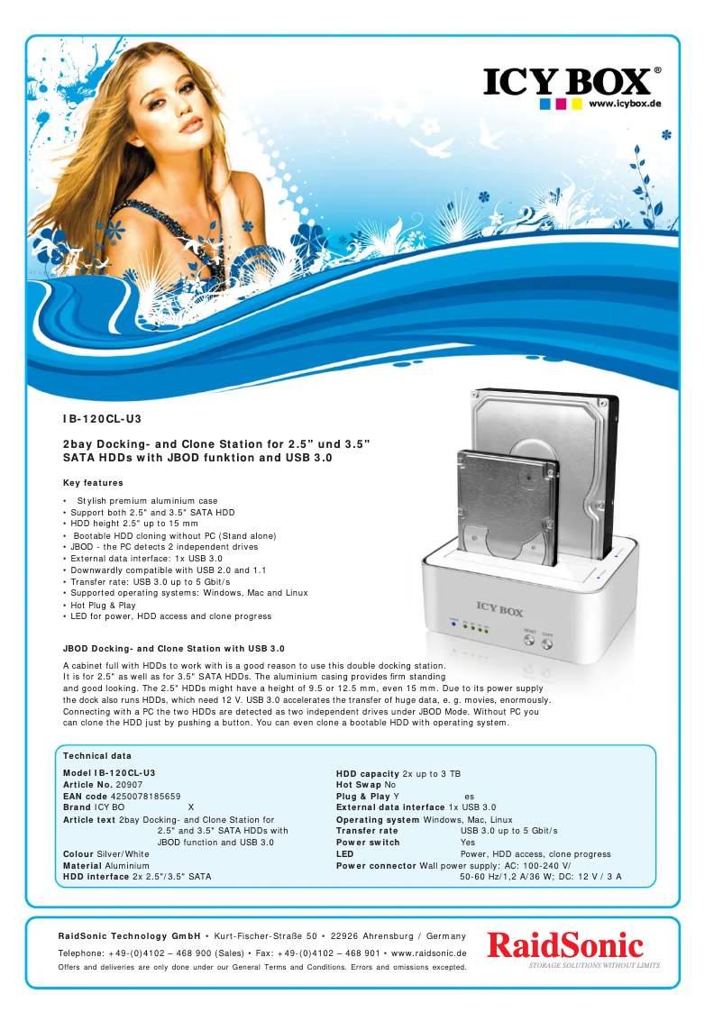Page 1 of the manual Technical Sheet Icy Box IB-120CL-U3
