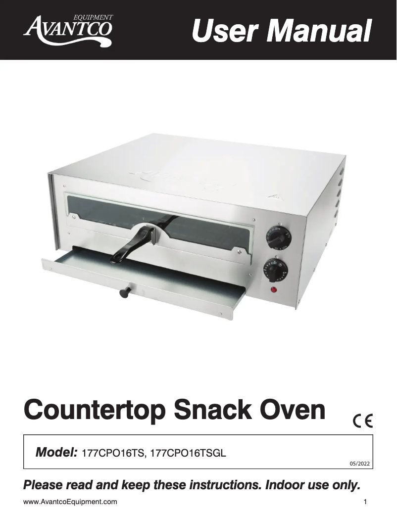 Page 1 of the manual User Manual Avantco CPO16TSGL