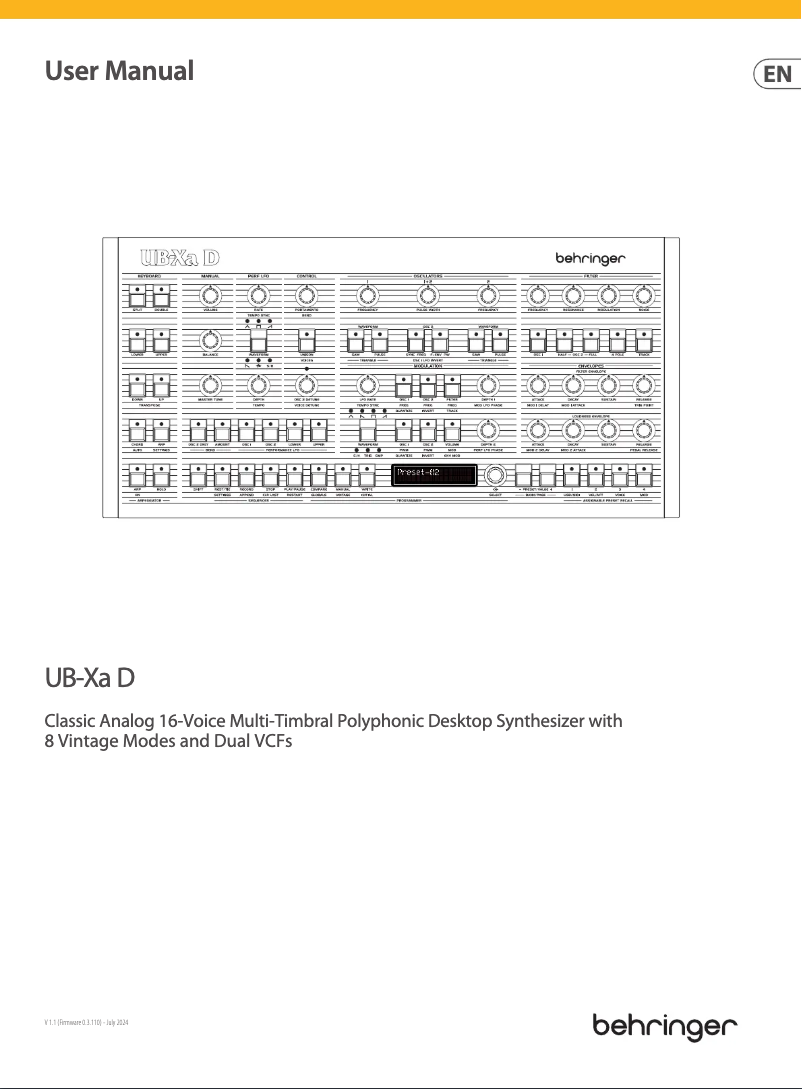 Page 1 of the manual User Manual Behringer UB-Xa D