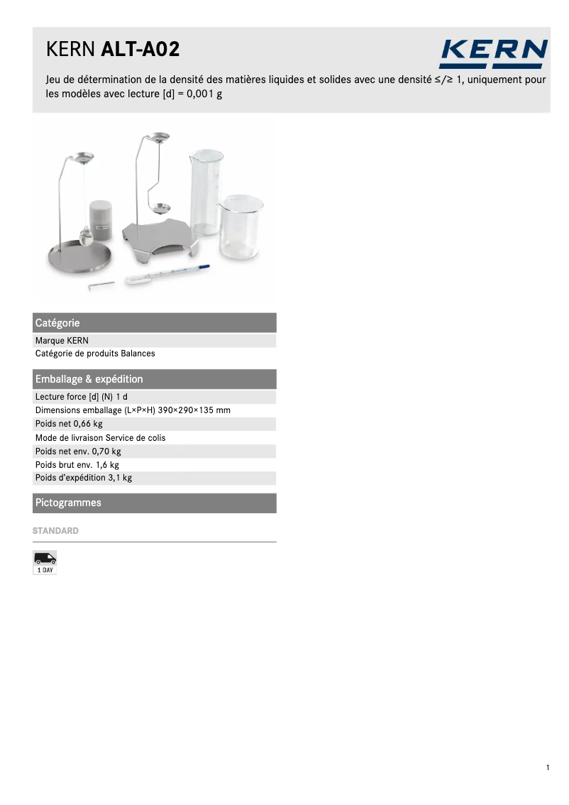 Page 1 of the manual Technical Sheet Kern ALT-A02