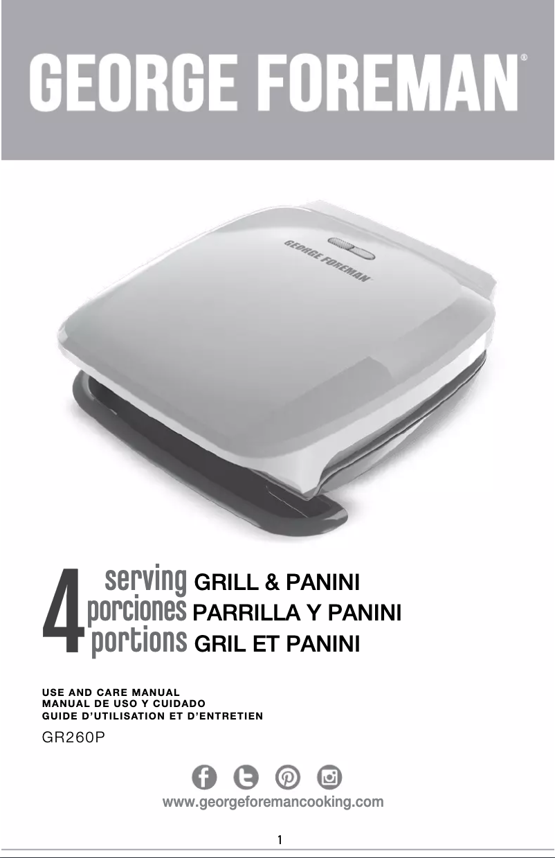 Page 1 of the manual User Manual George Foreman GR260P