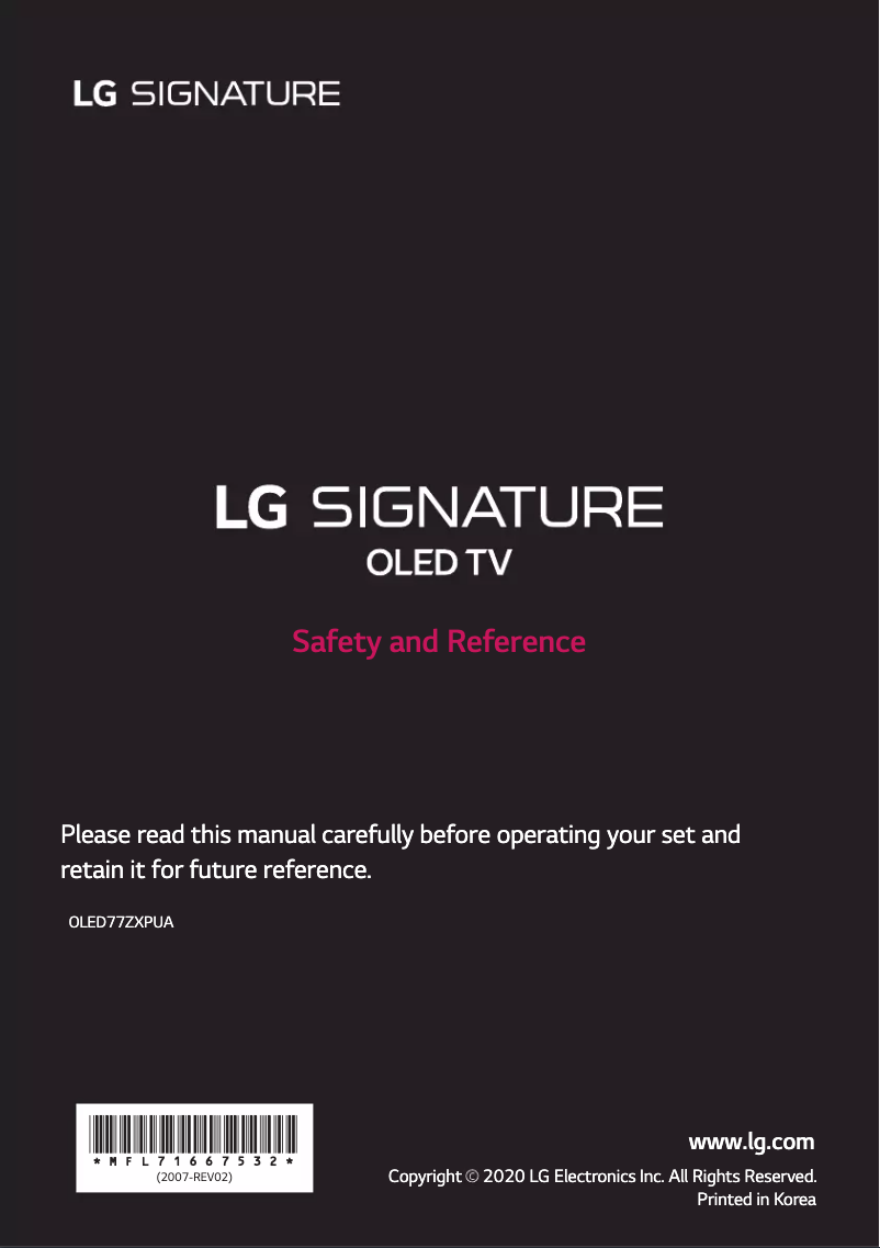 Page 1 of the manual User Manual LG Signature ZX OLED77ZXPUA