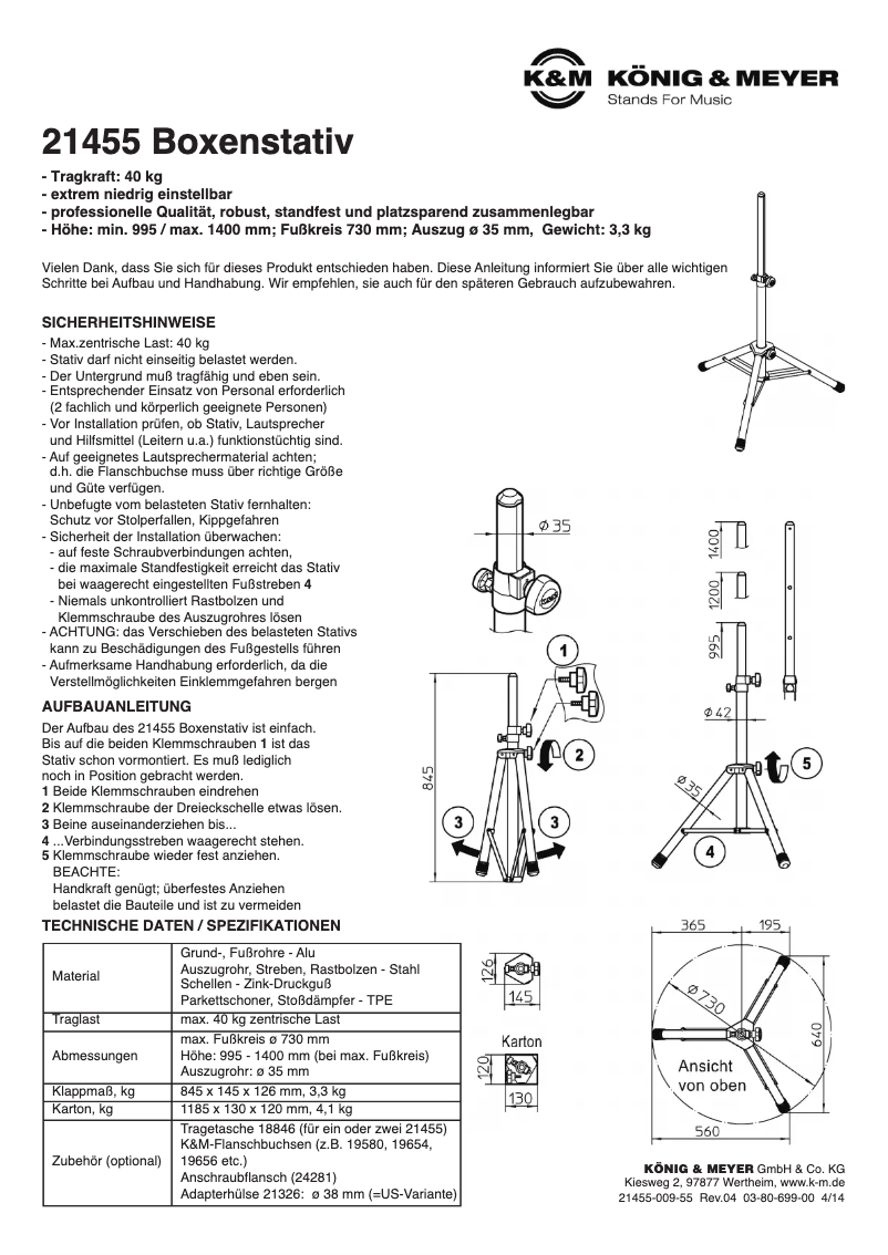 Page 1 of the manual User Manual Konig & Meyer 21455