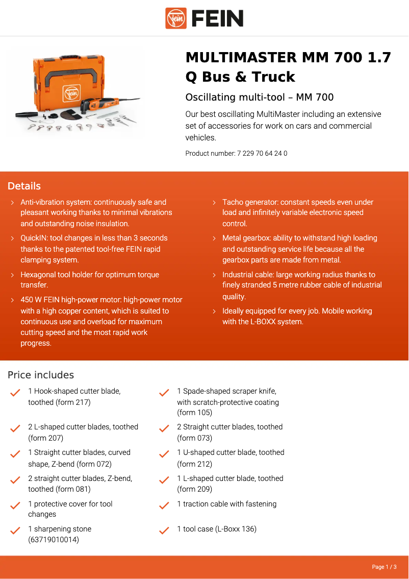 First page image of the manual for Multimaster MM 700 1.7 Q Bus & Truck