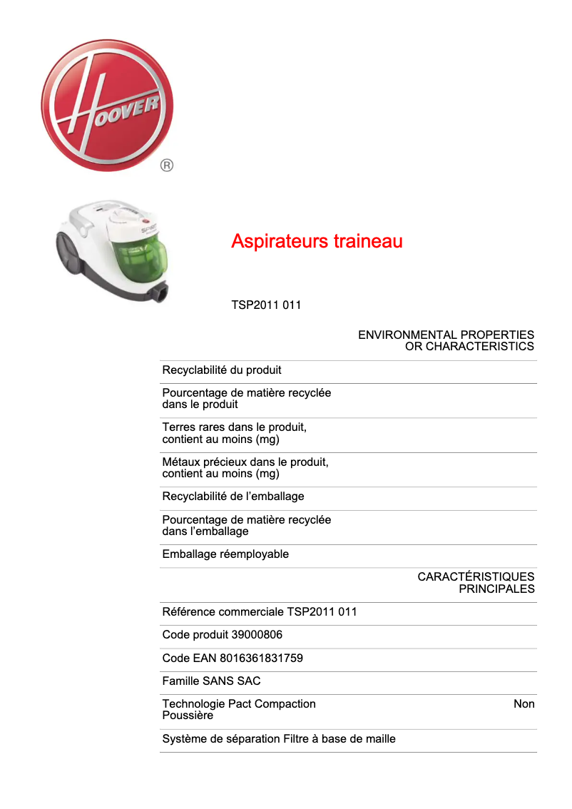 First page image of the manual for Spirit TSP2011 011