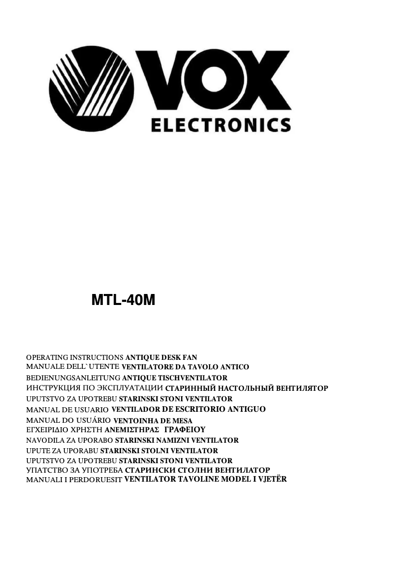 Page 1 of the manual User Manual VOX MTL40M