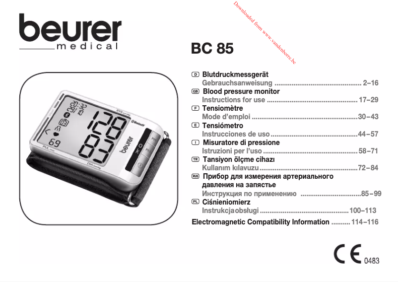 First page image of the manual for BC 85