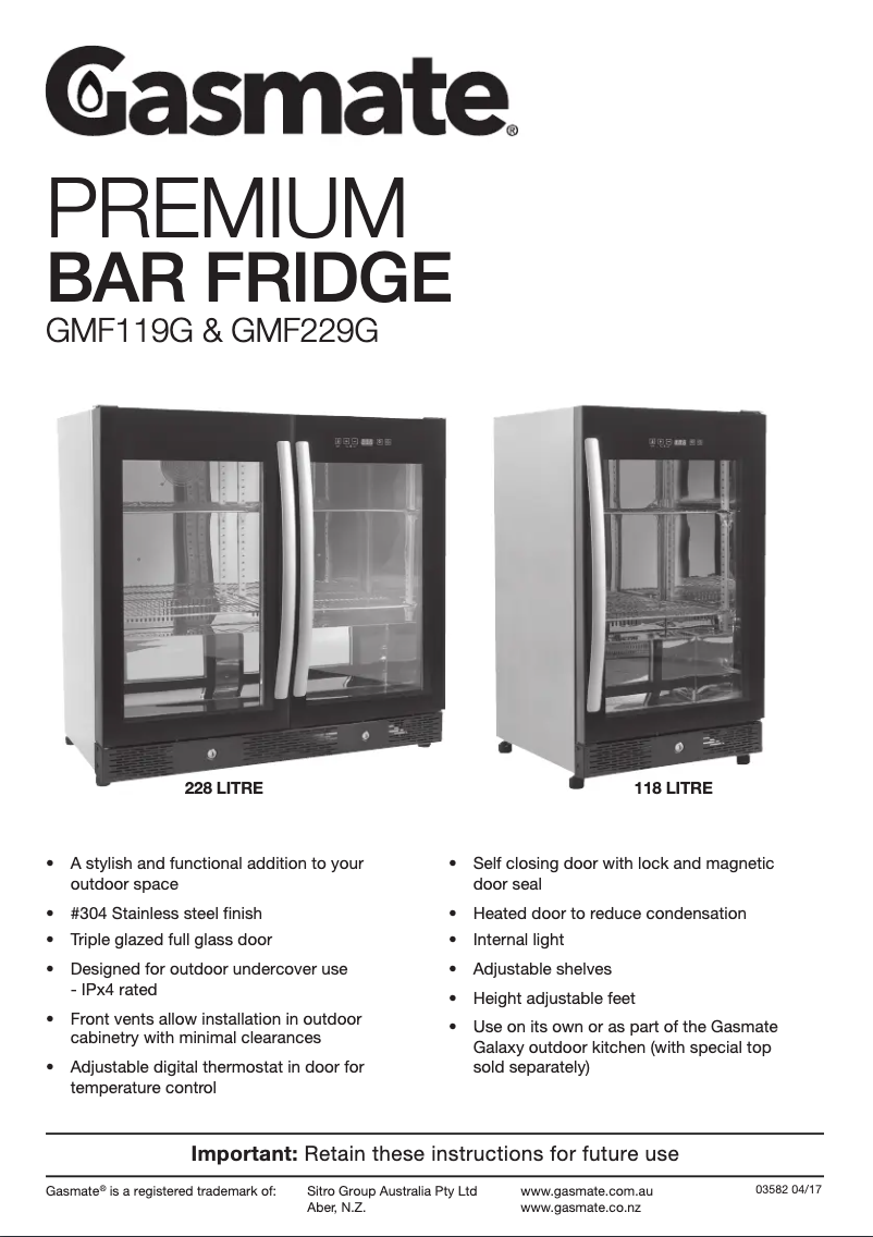 Page 1 of the manual User Manual Gasmate GMF229G