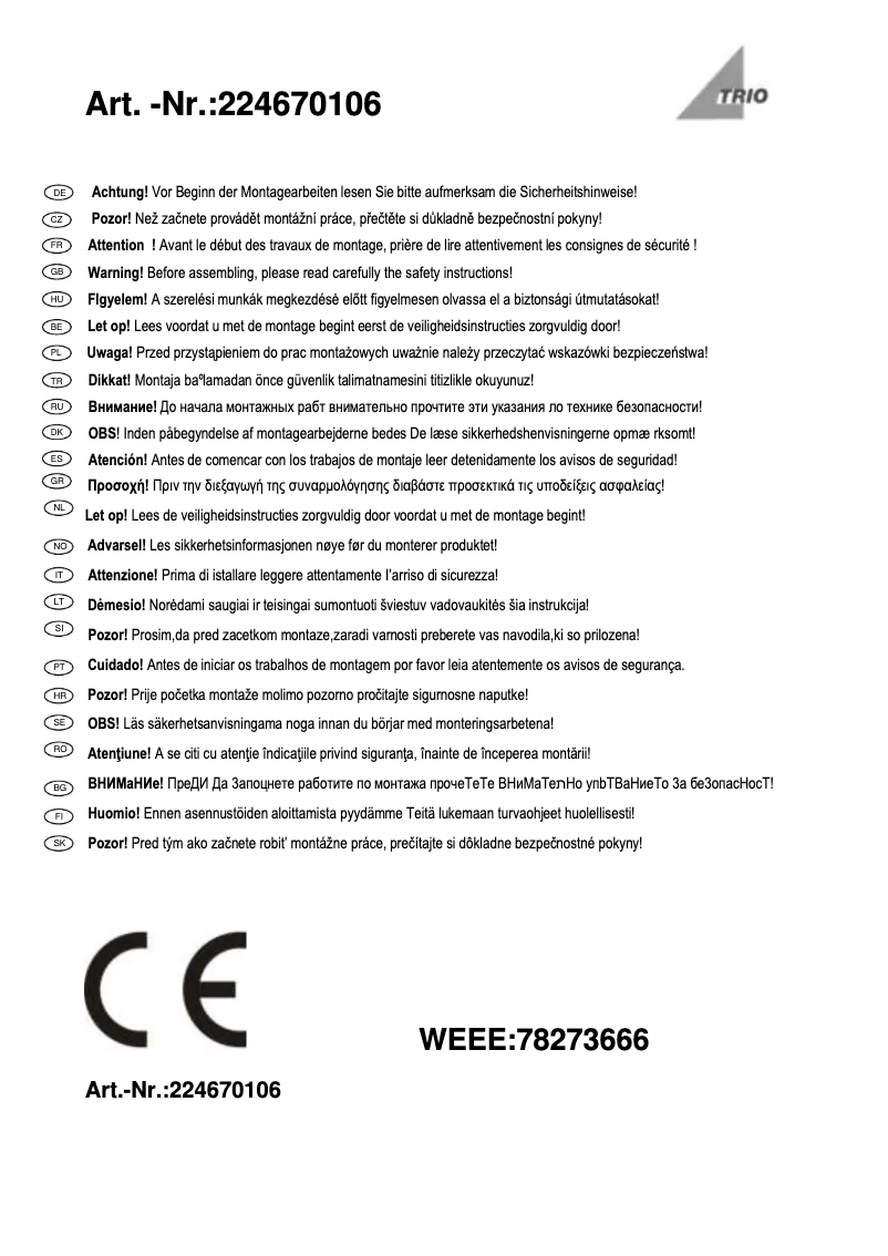 Page 1 of the manual User Manual Trio Lighting Juan